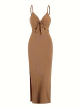 Knit Simple Sleeveless Suspender Dress in Spring and Summer, Leaking Back and Sexy Long Skirt with Neck